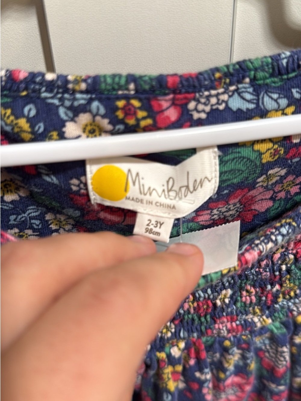 Mini Boden Navy Floral Smocked Dress with Pink & Yellow Accents - Picture 4 of 5